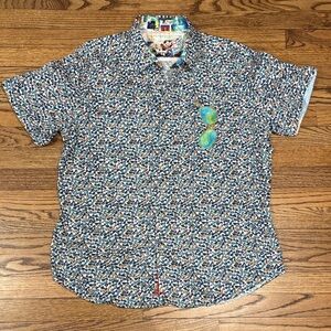 Robert Graham Casual Short-Sleeve Button-Down Shirt in Blue Sunglasses Print XL